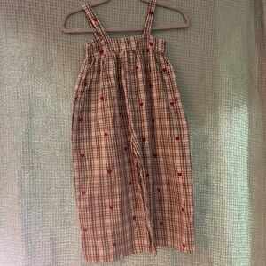 Pink Chicken Girls Green Plaid Romper With Heart Embroidery